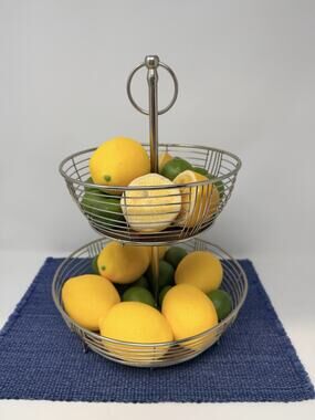 2Tier Metal Wire Fruit Basket Stand w/ Handle Kitchen Counter Organizer 14”